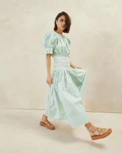 Loeffler Randall New Arrivals Anais Green Peasant Smocked Dress