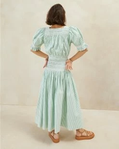 Loeffler Randall New Arrivals Anais Green Peasant Smocked Dress