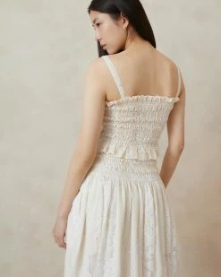 Loeffler Randall Anita Ecru Smocked Top