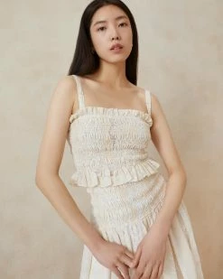 Loeffler Randall Anita Ecru Smocked Top