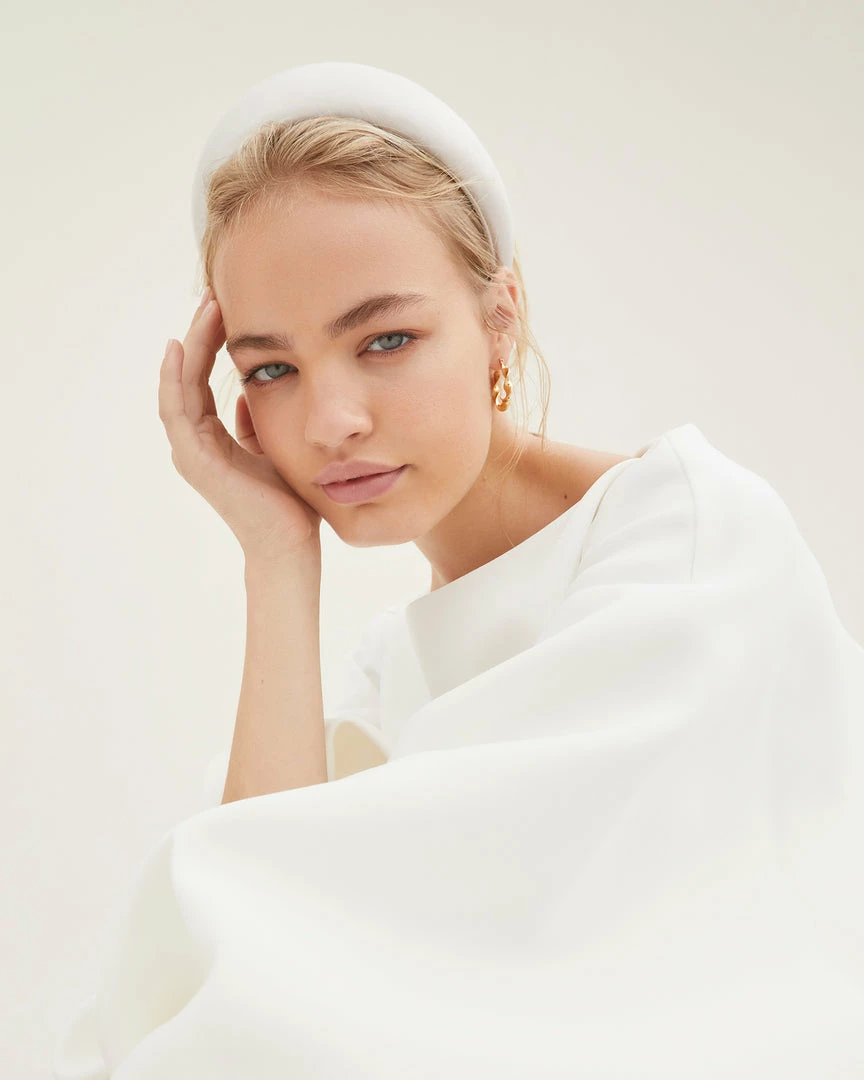 Loeffler Randall Bellamy Cream Satin Puffy Headband