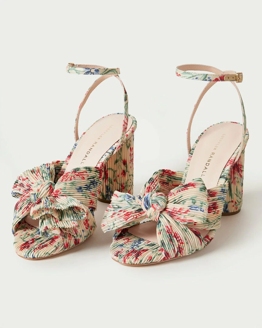 Loeffler Randall Pleats Camellia Tan Floral Bow Heel