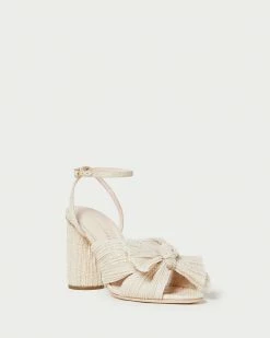 Loeffler Randall Pleats Camellia Cream Sparkle Bow Heel