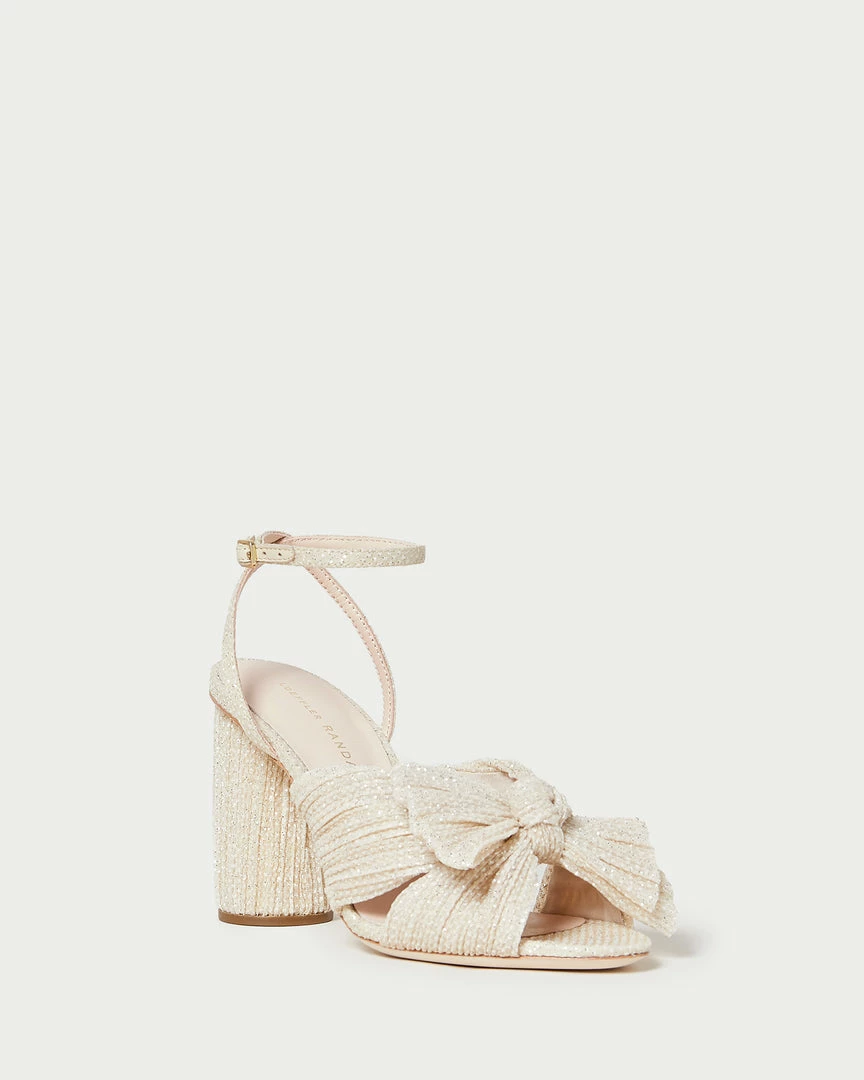 Loeffler Randall Pleats Camellia Cream Sparkle Bow Heel