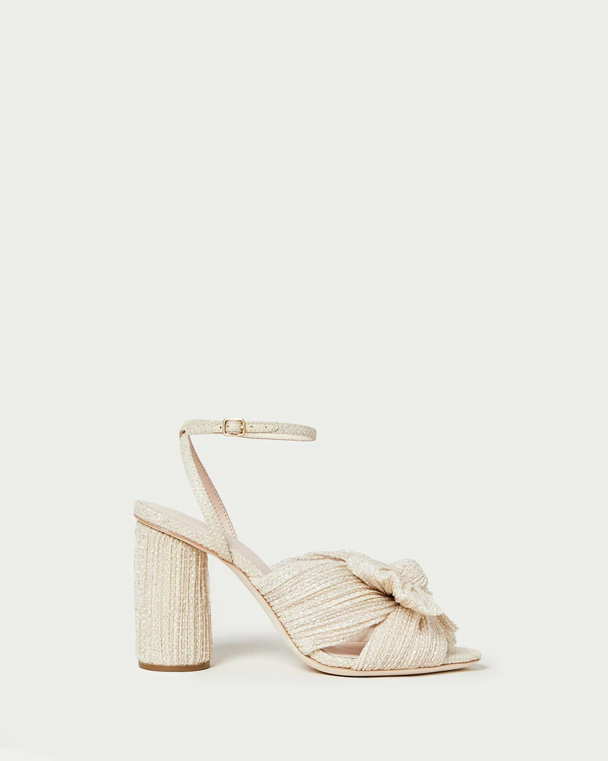 Loeffler Randall Pleats Camellia Cream Sparkle Bow Heel