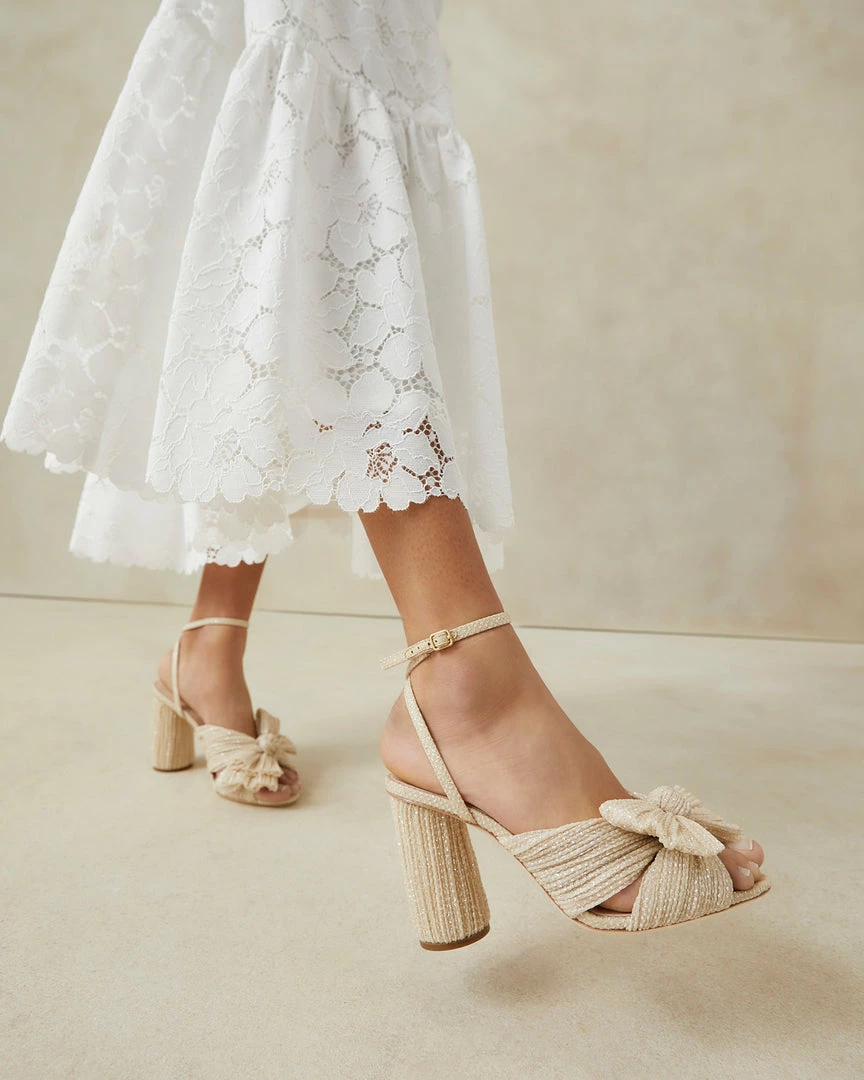 Loeffler Randall Pleats Camellia Cream Sparkle Bow Heel