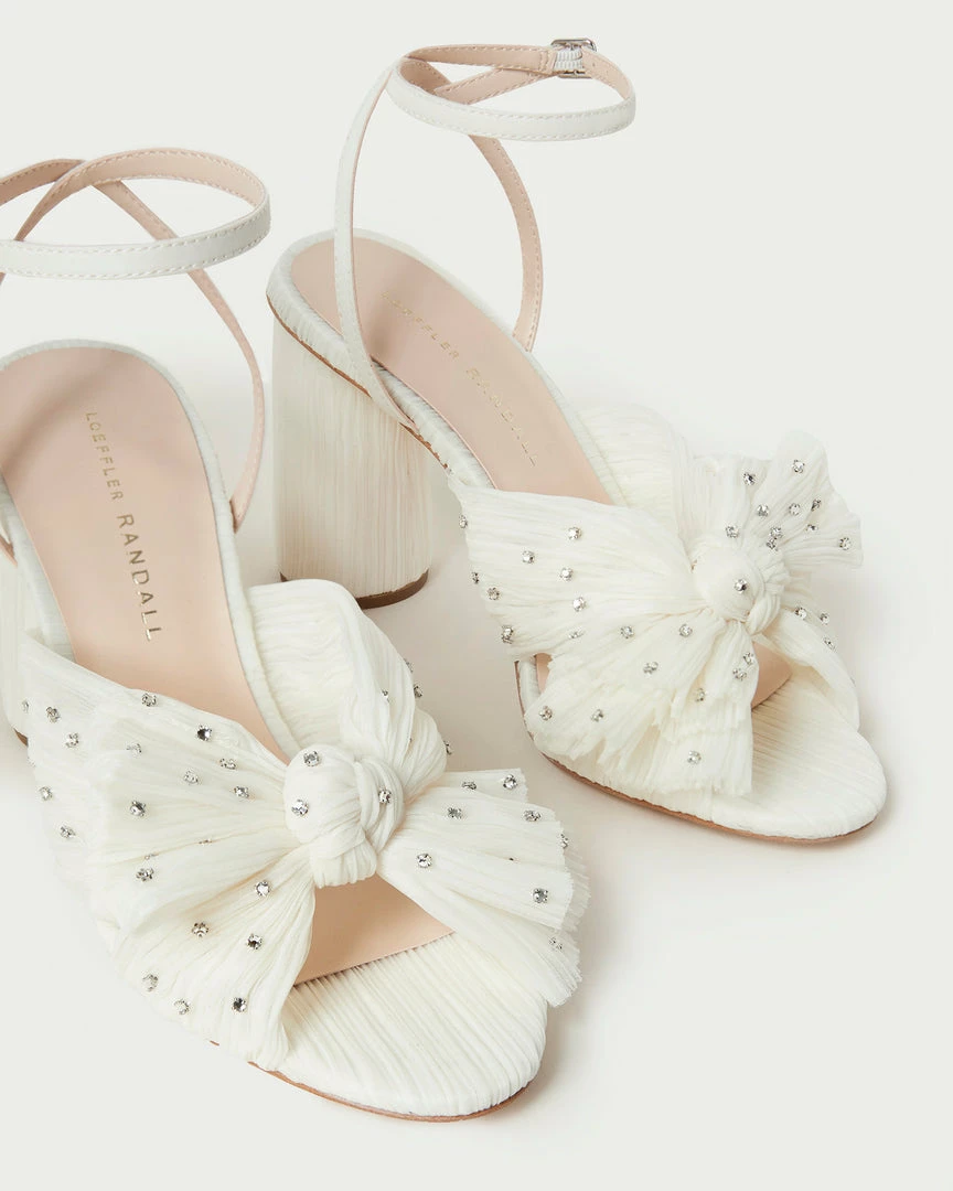 Loeffler Randall Camellia Pearl Rhinestone Bow Heel Pleats