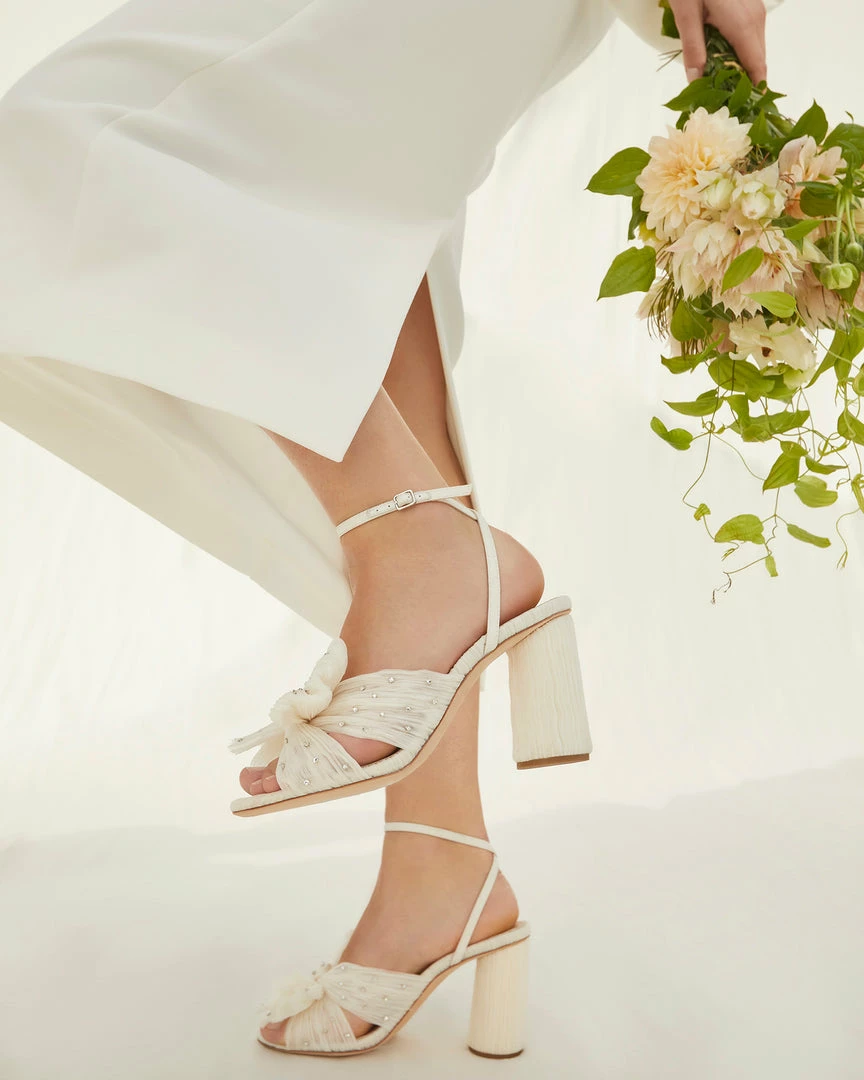 Loeffler Randall Camellia Pearl Rhinestone Bow Heel Pleats