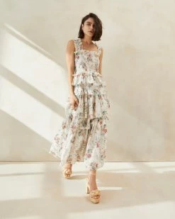 Loeffler Randall Chichi Floral Smocked Tiered Dress New Arrivals