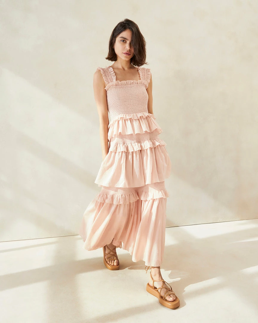 Loeffler Randall Chichi Pink Smocked Tiered Dress New Arrivals