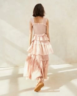 Loeffler Randall Chichi Pink Smocked Tiered Dress New Arrivals