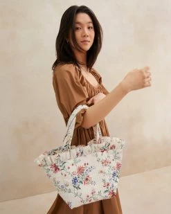 Loeffler Randall Claire Cream Floral Ruffle Tote
