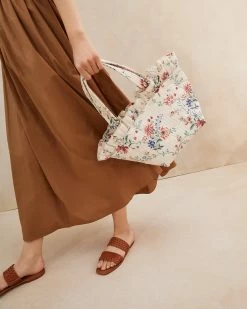 Loeffler Randall Claire Cream Floral Ruffle Tote