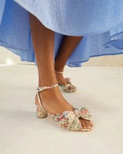 Loeffler Randall Dahlia Tan Floral Bow Heel Pleats