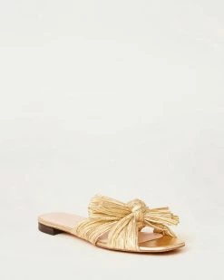 Loeffler Randall Pleats Daphne Pleated Gold Bow Slide