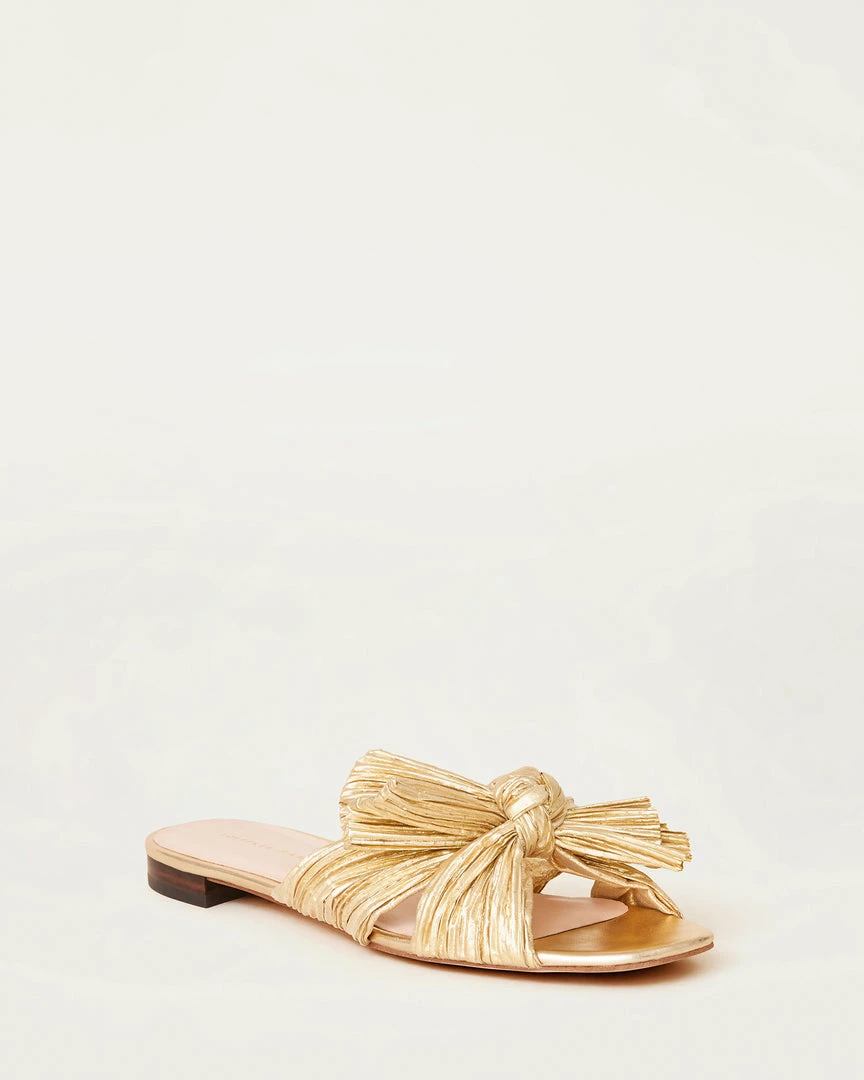 Loeffler Randall Pleats Daphne Pleated Gold Bow Slide