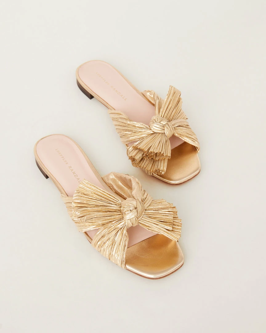 Loeffler Randall Pleats Daphne Pleated Gold Bow Slide
