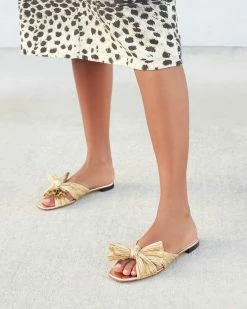 Loeffler Randall Pleats Daphne Pleated Gold Bow Slide