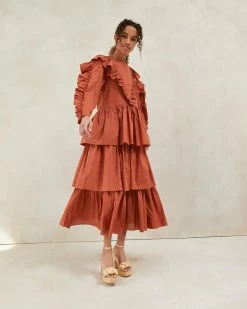 Loeffler Randall Denise Terracotta Ruffled Tiered Dress New Arrivals
