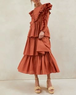 Loeffler Randall Denise Terracotta Ruffled Tiered Dress New Arrivals