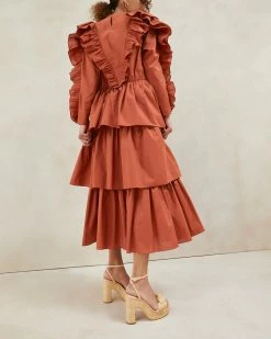 Loeffler Randall Denise Terracotta Ruffled Tiered Dress New Arrivals