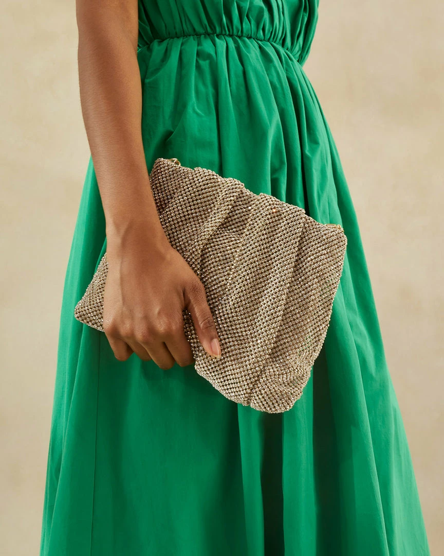 Loeffler Randall New Arrivals Ember Gold Diamanté Gathered Clutch