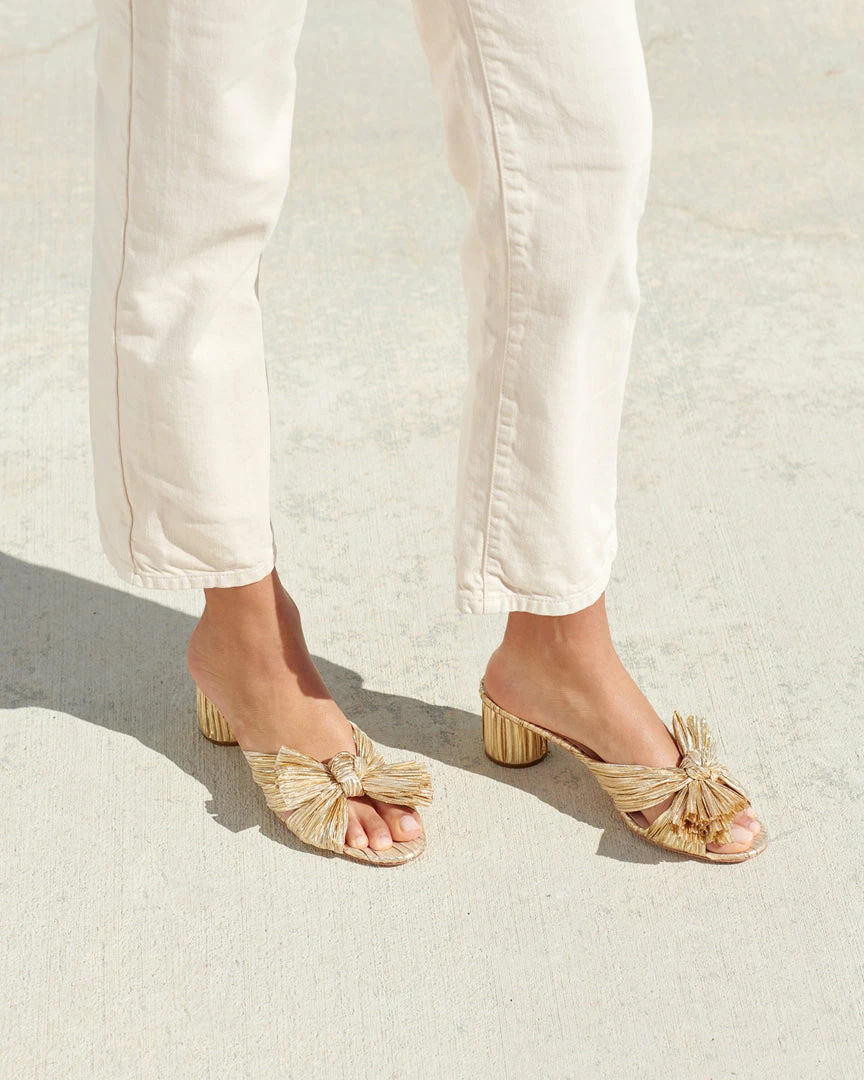 Loeffler Randall Pleats Emilia Gold Pleated Bow Heel