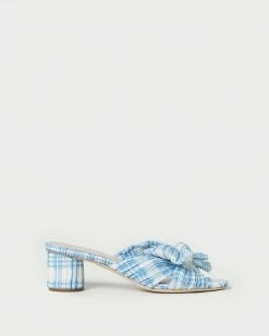 Loeffler Randall Emilia Blue Plaid Bow Heel Pleats