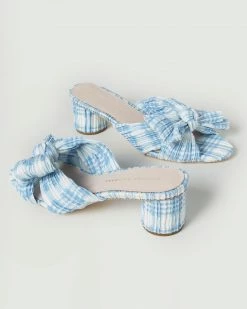 Loeffler Randall Emilia Blue Plaid Bow Heel Pleats