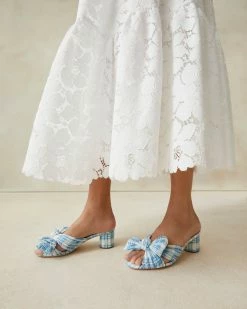 Loeffler Randall Emilia Blue Plaid Bow Heel Pleats