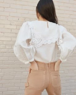 Loeffler Randall Fernanda White Lace Border Blouse Sale