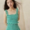 Loeffler Randall New Arrivals Fiona Green Gingham Smocked Camisole