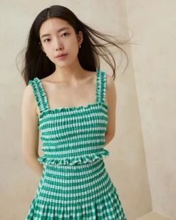 Loeffler Randall New Arrivals Fiona Green Gingham Smocked Camisole