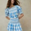 Loeffler Randall Gilles Blue Gingham Smocked Skirt