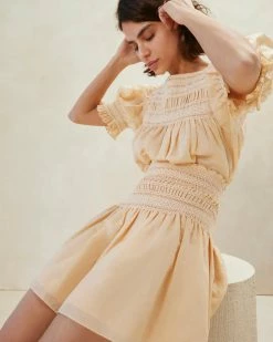 Loeffler Randall New Arrivals Gilles Sand Ecru Smocked Skirt