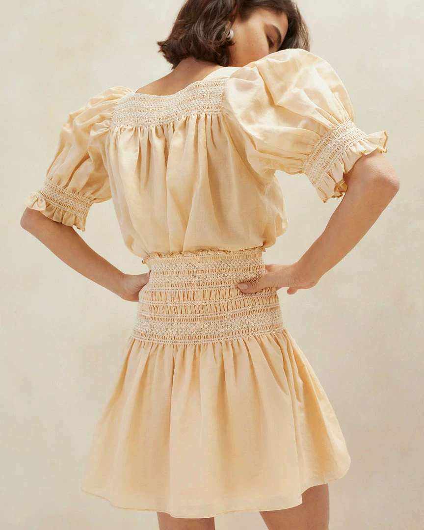 Loeffler Randall New Arrivals Gilles Sand Ecru Smocked Skirt
