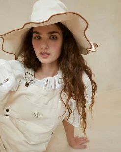 Loeffler Randall Ivana Natural/Brown Scalloped Hat New Arrivals