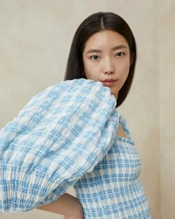 Loeffler Randall Jules Blue Plaid Smocked Dress