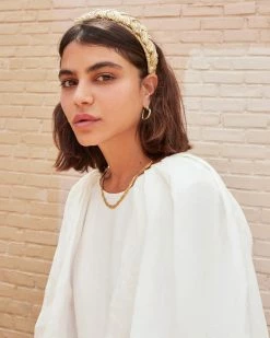 Loeffler Randall Lilac Gold Braided Headband Pleats