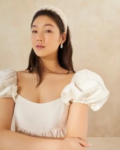 Loeffler Randall Lilac Pearl Braided Headband Pleats