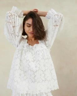 Loeffler Randall Lilibet Cream Square Neck Top