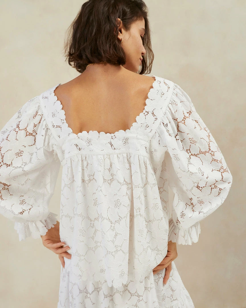 Loeffler Randall Lilibet Cream Square Neck Top