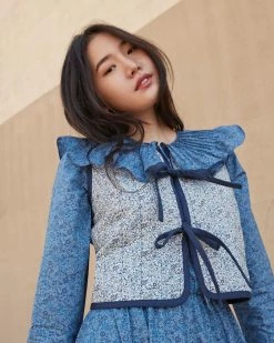 Loeffler Randall Sale Luka Indigo Floral Quilted Vest