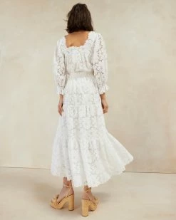 Loeffler Randall New Arrivals Luna Cream Lace Tiered Skirt