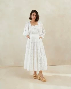 Loeffler Randall New Arrivals Luna Cream Lace Tiered Skirt