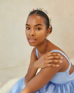 Loeffler Randall Marina Tan Floral Puffy Headband Pleats