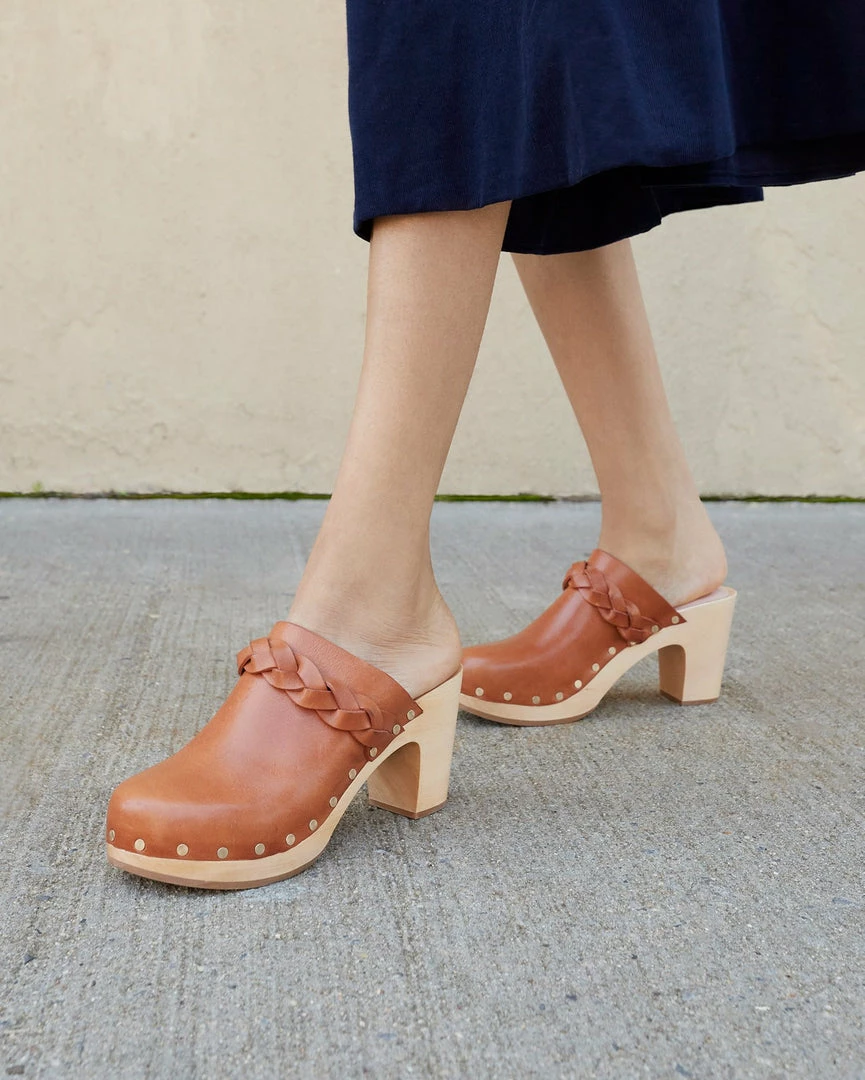 Loeffler Randall New Arrivals Merrill Cognac Heeled Braid Clog