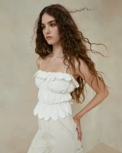 Loeffler Randall Micah Cream Gathered Bodice Top