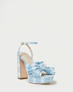 Loeffler Randall Natalia Blue Plaid Platform Bow Heel
