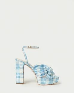 Loeffler Randall Natalia Blue Plaid Platform Bow Heel